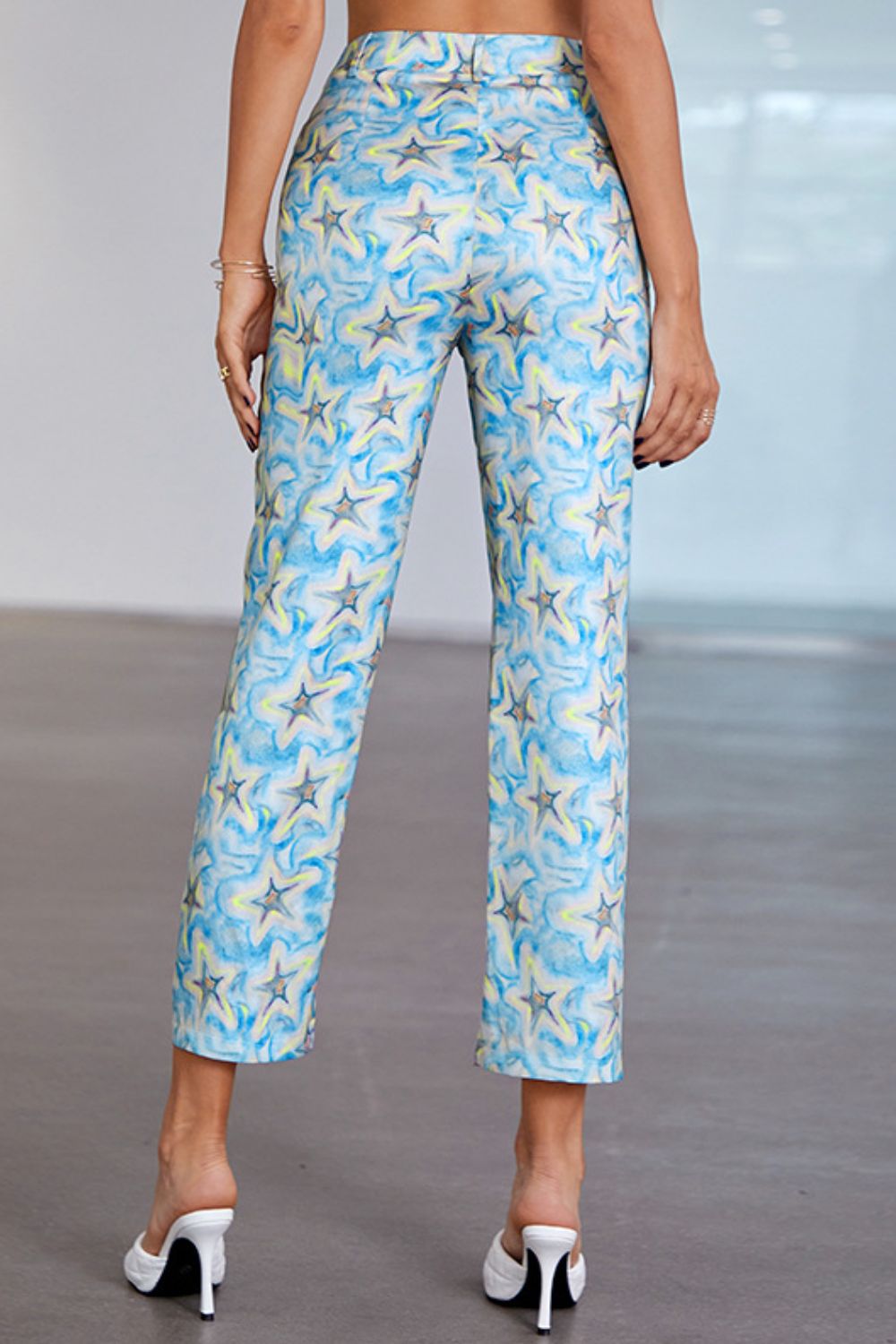 Star Print Ankle-Length Pants with Pockets